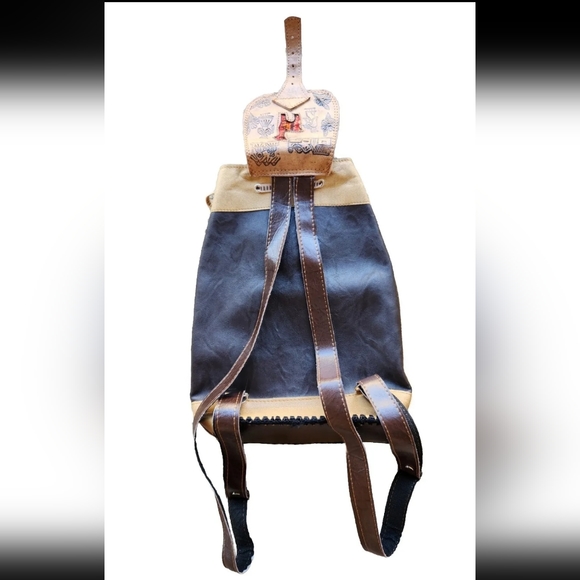 Puro Cuero Backpack  Leather Adjustable Straps Aztec Southwest Bag Purse - Picture 2 of 7